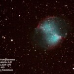 23.8.2008 klo 0.48
Kuvassa planetaarinensumu joka on siis tuhoutuneen tähden jäänne nimeltä Nostopainosumu. Kuu haittasi havaintoa hiukan.
Messier 27 Nostopainosumu 23.8.2008 klo 0.48 Meade 16" LX200 GPS Canon EOS 40D, exp 90s. Kuva: Marko Kämäräinen