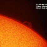 H-alpha SolarMax 60
Auringon kaari protuberanssi. Maapallo mahtuisi menemään kaaren alta
9.6.2007 Asikkala klo 11.21 Canon A700 SolarMax 60 Kuva: Marko Kämäräinen, Jyrki Keski-Jylhä