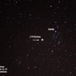 4.11.2007
Komeetta Holmes sijaitsi tähän aikaan Perseuksen tähtikuvion suunnalla. Mirfak on Perseuksen päätähti. Komeetta näkyi kaupunki oloissa paljain silmin hyvin.
17P/Holmes 4.11.2007 Lahti klo 21.25 Kuva: Marko Kämäräinen