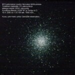 Herkuleen suuri pallotähtijoukko
Herkuleen suuri pallomainen tähtijoukko M13 sisältää alle 1 miljoonaa tähteä
16.4.2006 klo 1.53 Meade 16" LX200 GPS Pentax ist* D, EXP 100 sek., 1600 ASA Kuva: Jyrki Keski-Jylhä, Asikkala