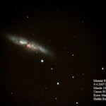 Galaksi
Kuvassa on epäsäännöllinen galaksi M82 joka näkyy melkein sivultapäin. Tällä galaksilla ei ole selvää kierteismuotoa. Etäisyys n. 12miljoonaa vv.
Messier 82 9.4.2007 Lahti klo 0.14 Meade 16" LX200 GPS Canon EOS 350D Valotus 2min Kuva: Marko Kämäräinen, Heikki Kniivilä