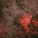 Nastolasta NGC 7000
Nimensä sumu on saanut Pohjois-Amerikkaa muistuttavasta piirteistään. Virallinen luettelo nimi NGC 7000. Lyhenne tarkoittaa New General Catalogue. Luetteloa alkoi pitää jo 1700-luvulla englantilainen tähtitieteilijä William Herschell.
25.9.1994 Nastola Olympus OM1, Lumicon ds-filtteri, 120mm tele, osasuurennos, Fuji 800 & Exp 10min Kuva: Juhana Kerttula