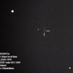 22.12.2007 klo 21.29
Viivojen edessä oleva himmeä piste on tuhoutunut tähti, eli supernova SN2007ss, joka on löydetty vain kaksi vuorokautta ennen tätä kuvaa galaksista NGC 4617.
NGC 4617 SN2007ss 22.12.2007 klo 21.29 Meade 16" LX200 GPS Canon EOS 350D Valotus 1min ISO 1600 Kuva: M. Kämäräinen